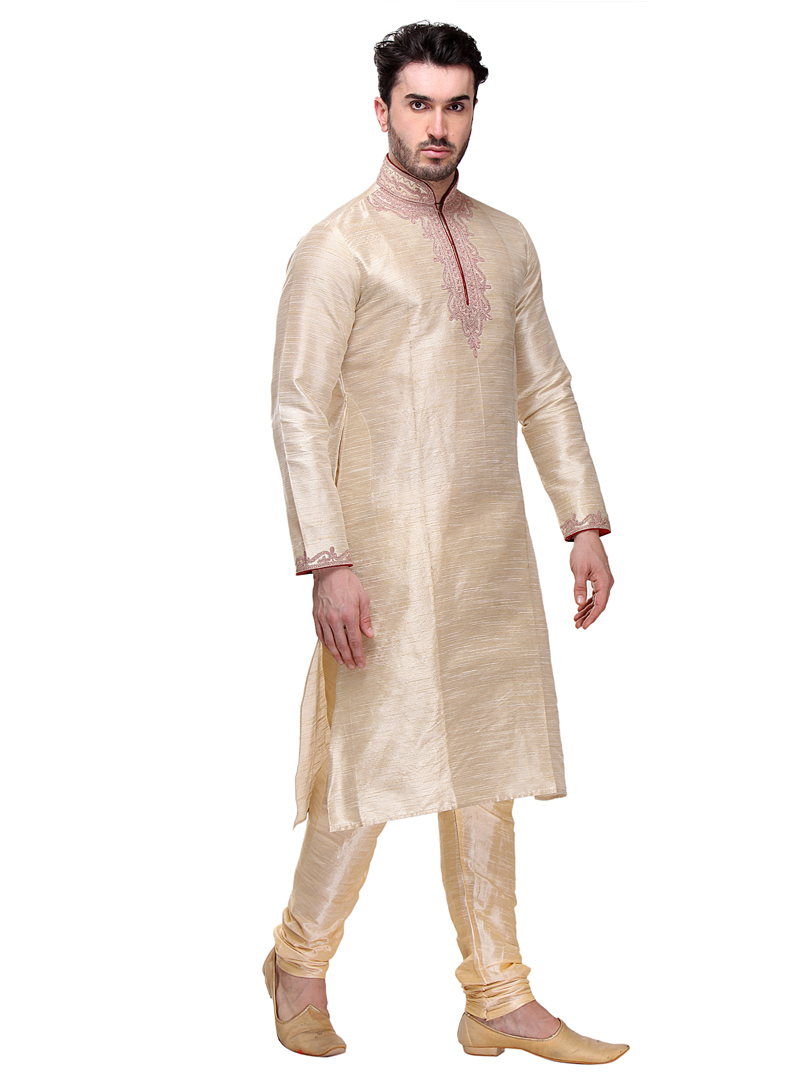 Beige Silk Readymade Kurta Pajama 99153