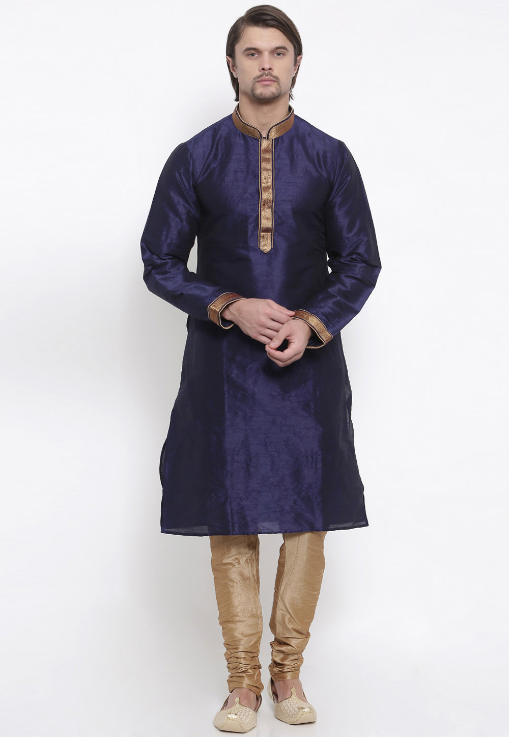 Navy Blue Silk Readymade Kurta Pajama 206269