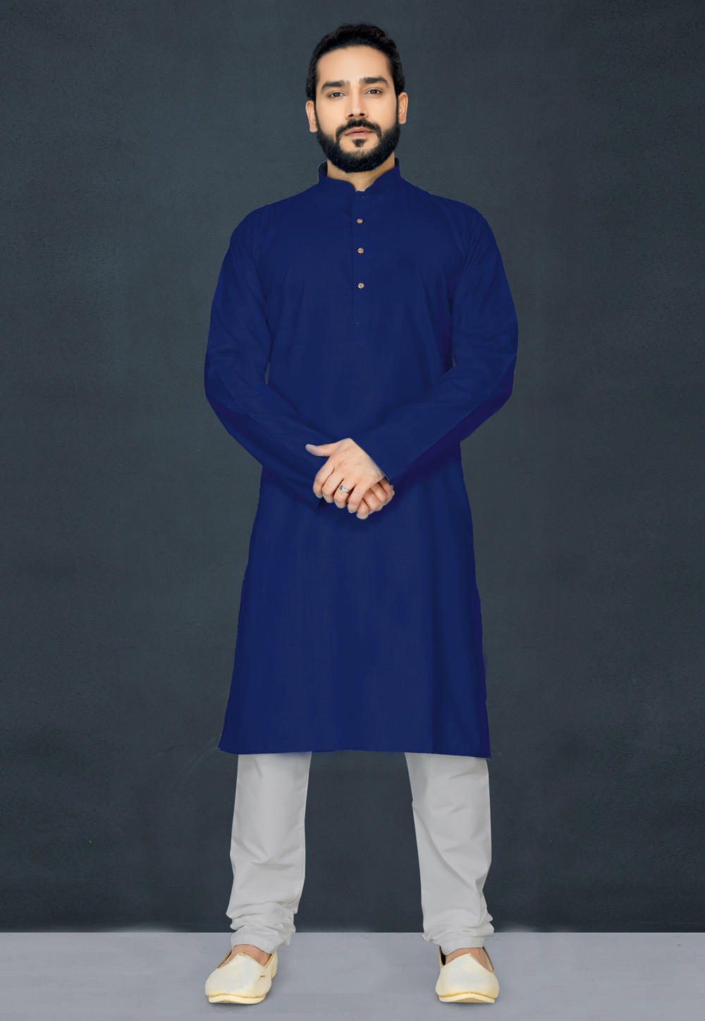 Blue Cotton Readymade Kurta Pajama 204234