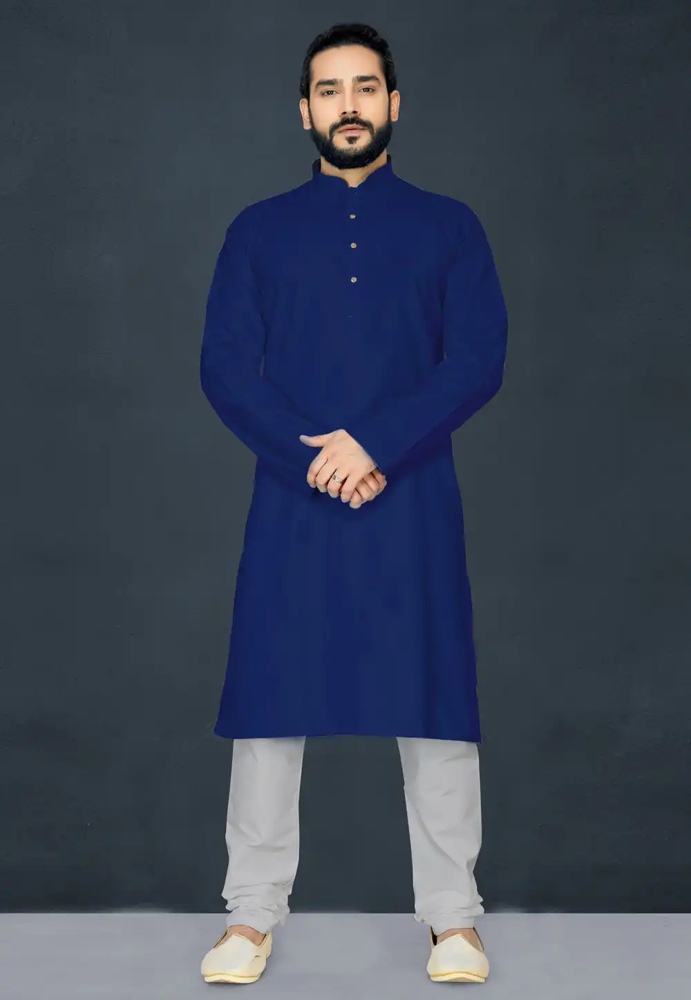 Blue Cotton Readymade Kurta Pajama 204234
