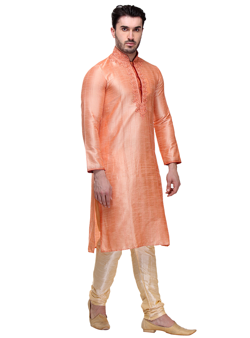 Orange Dupion Readymade Kurta Pajama 99154