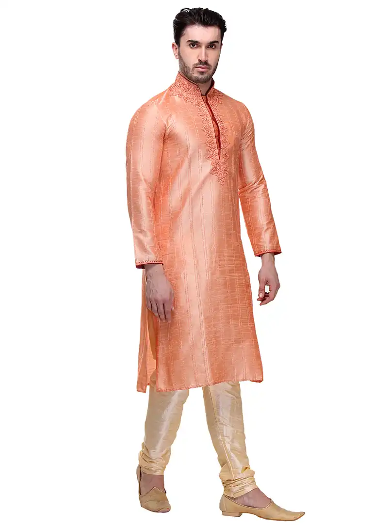 Orange Dupion Readymade Kurta Pajama 99154