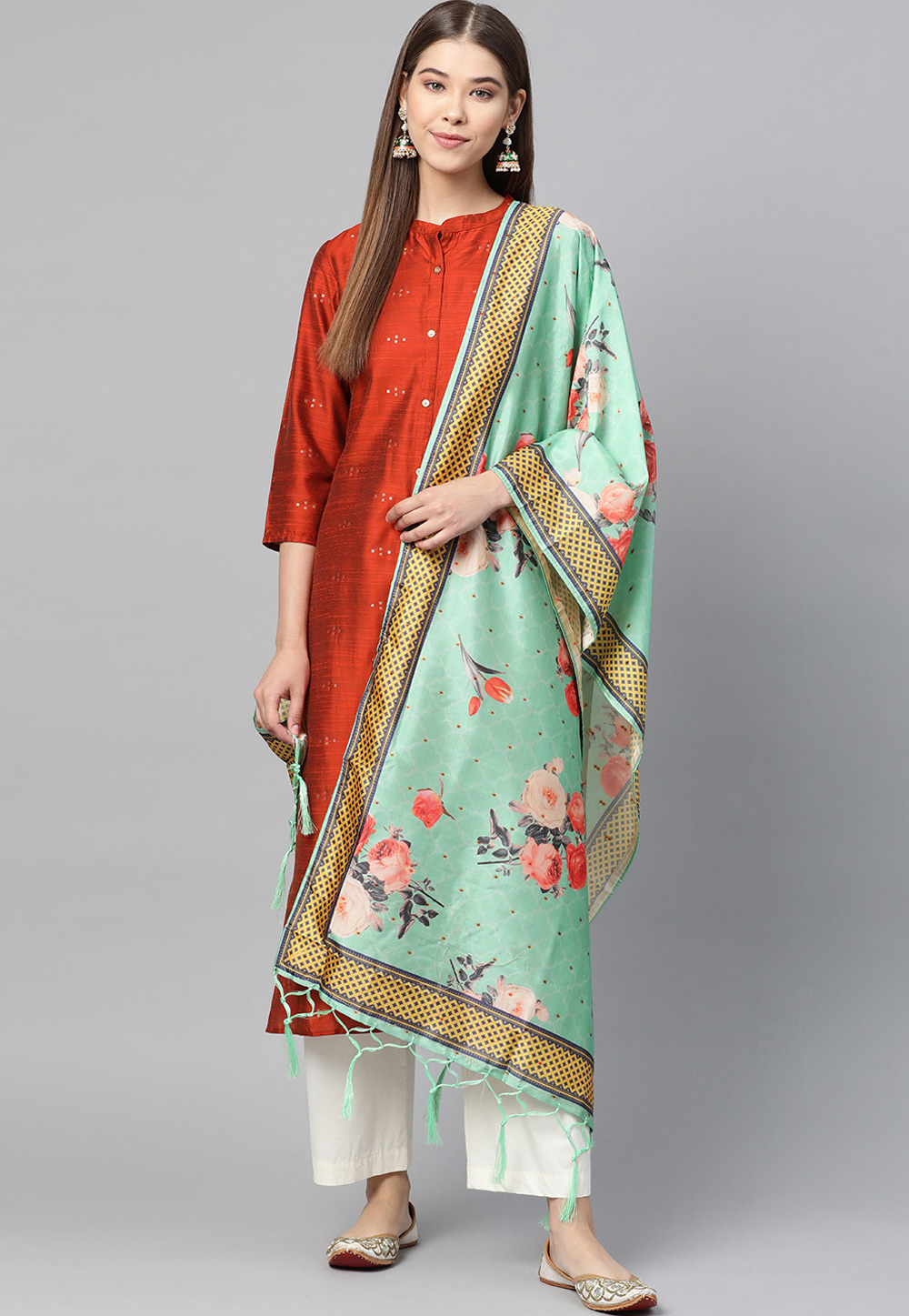 Sea Green Silk Dupatta 204153