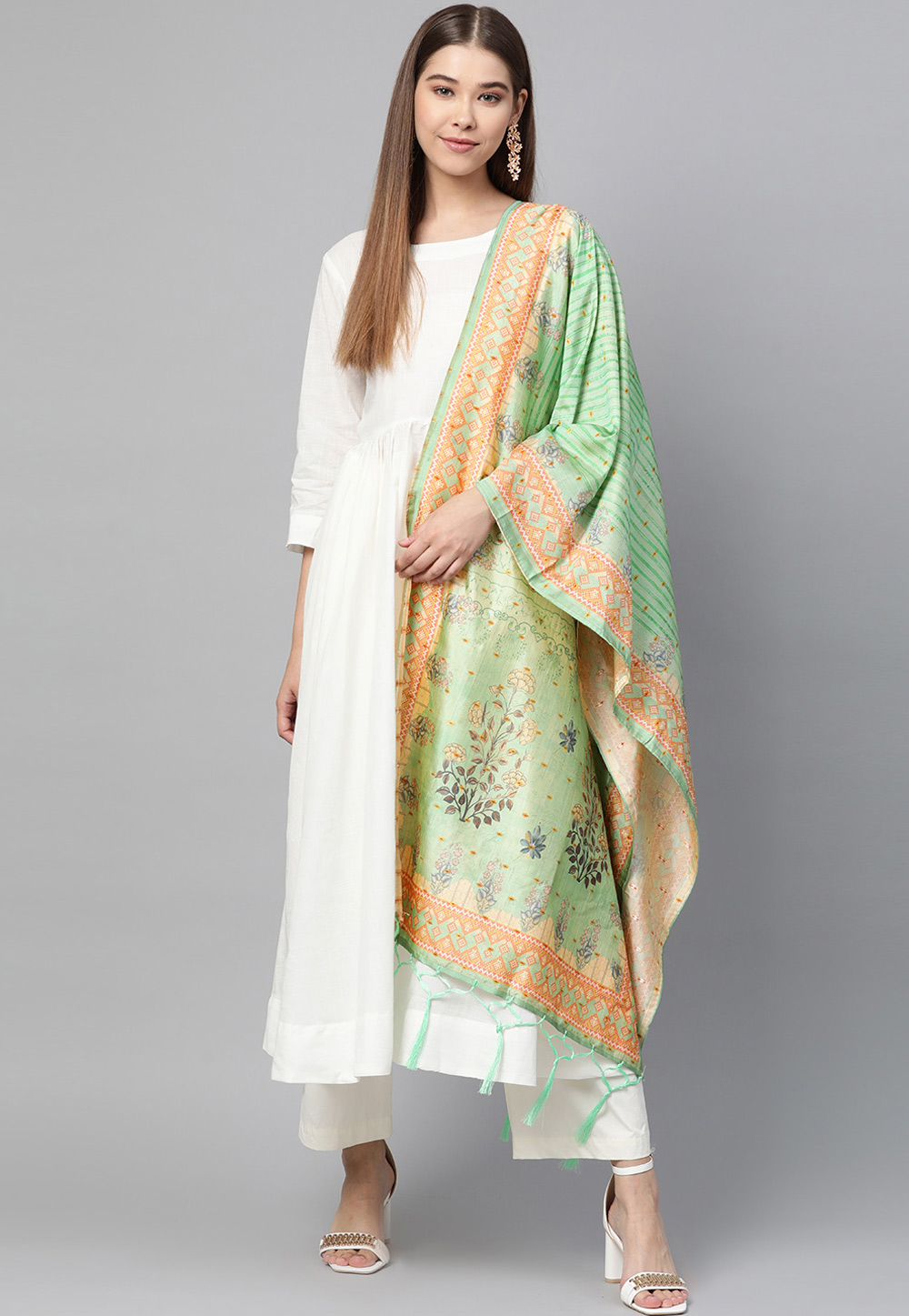 Green Silk Dupatta 204168