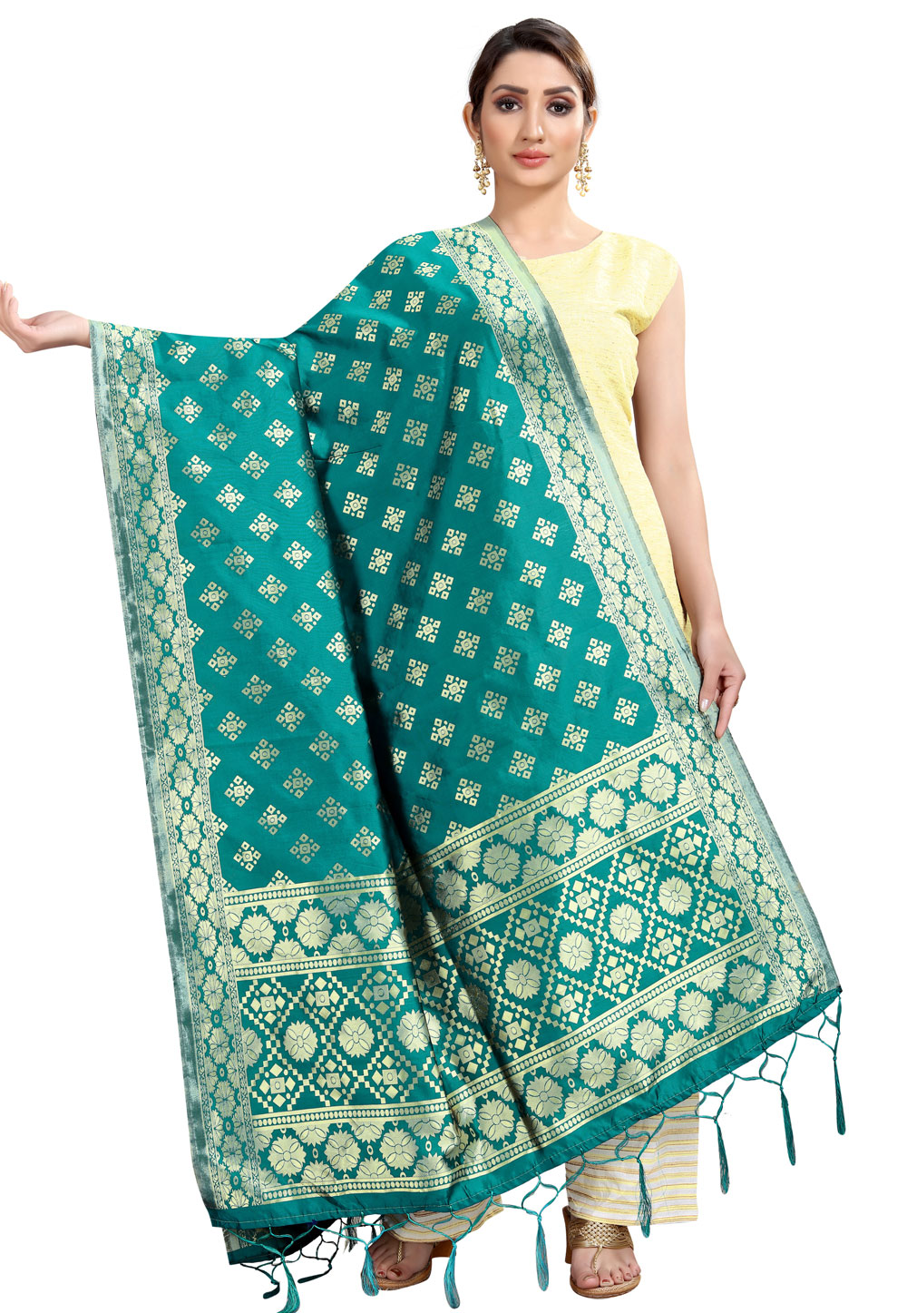 Turquoise Banarasi Silk Dupatta 202286