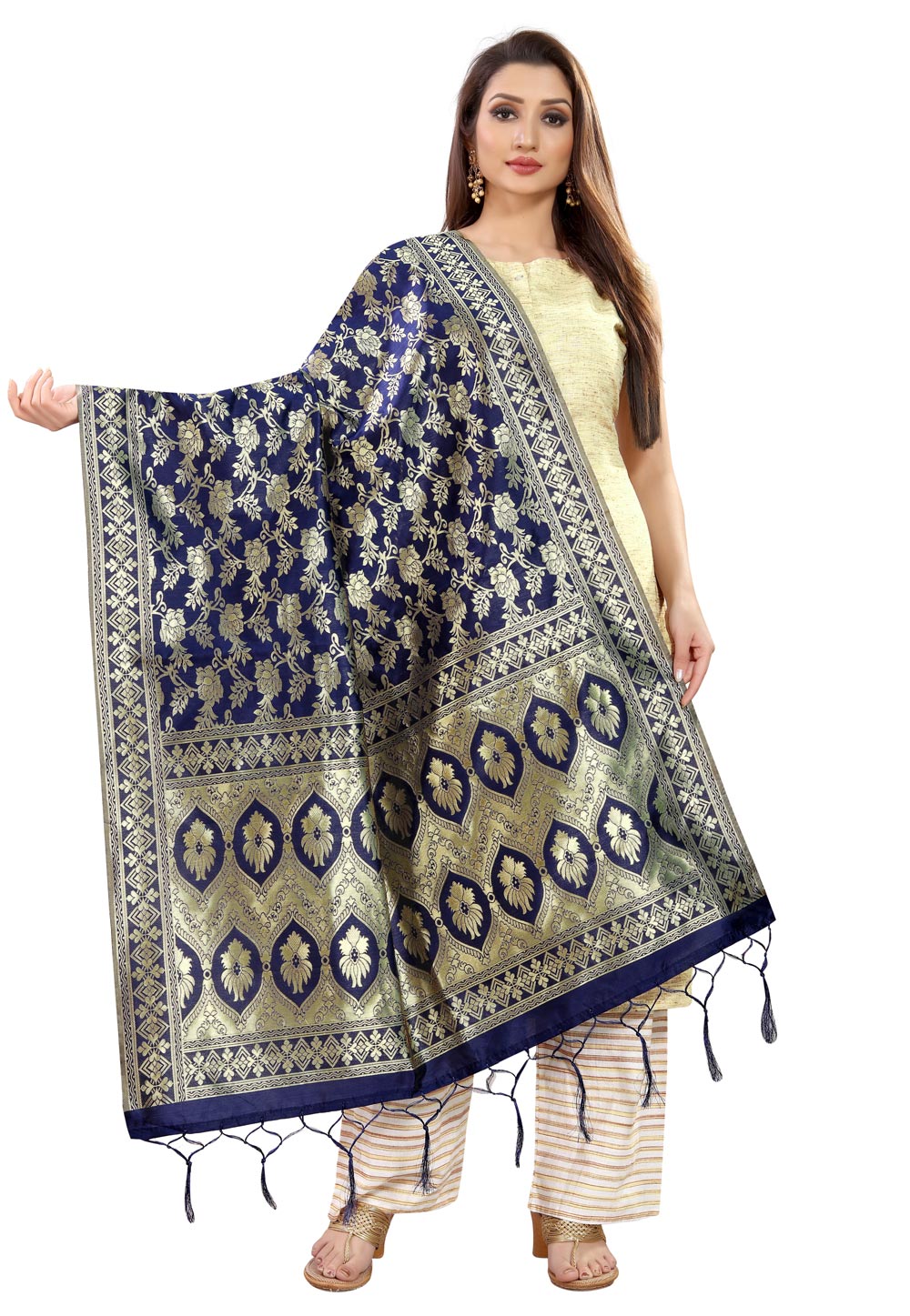 Navy Blue Banarasi Silk Dupatta 202295