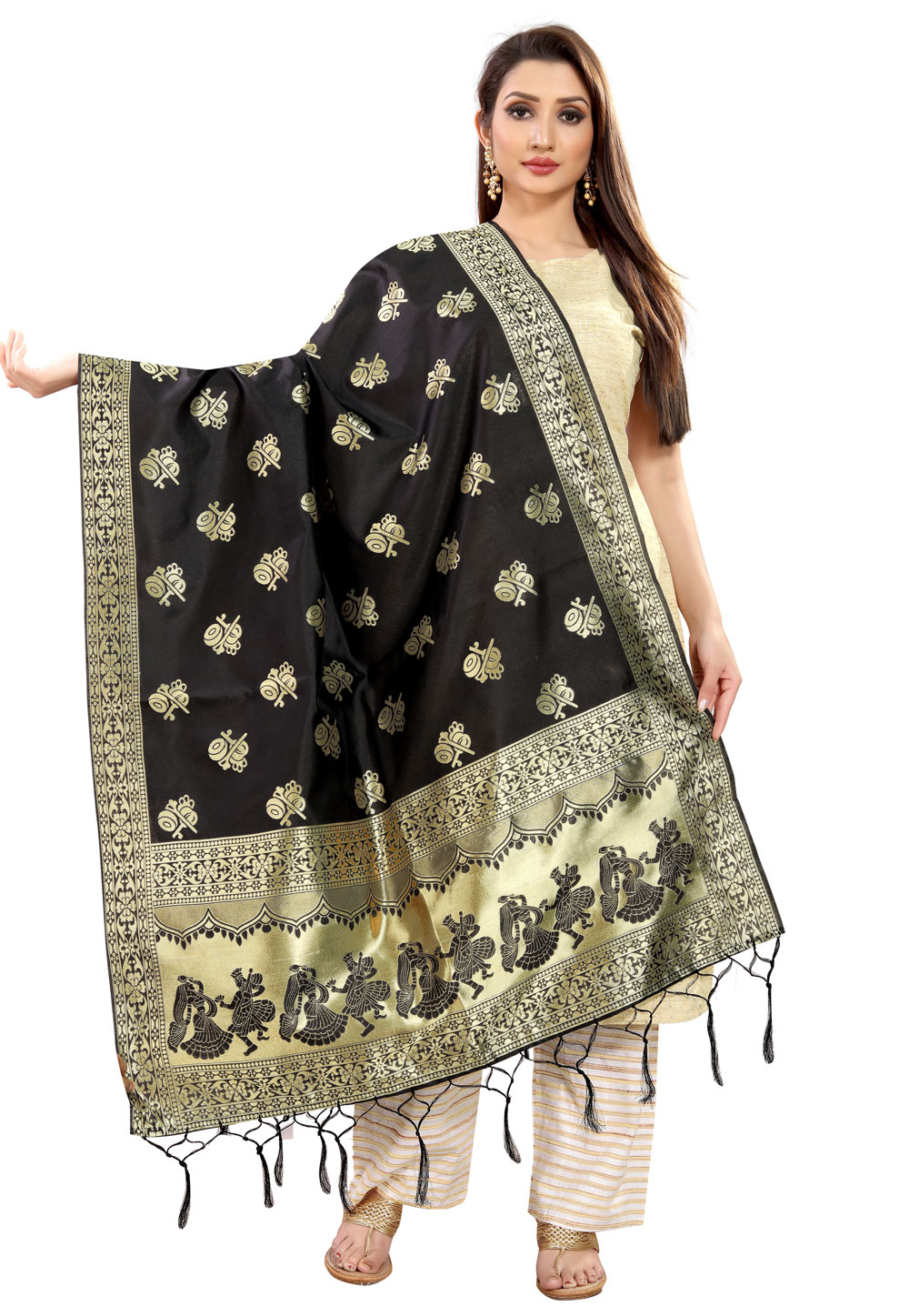Black Banarasi Silk Dupatta 202299