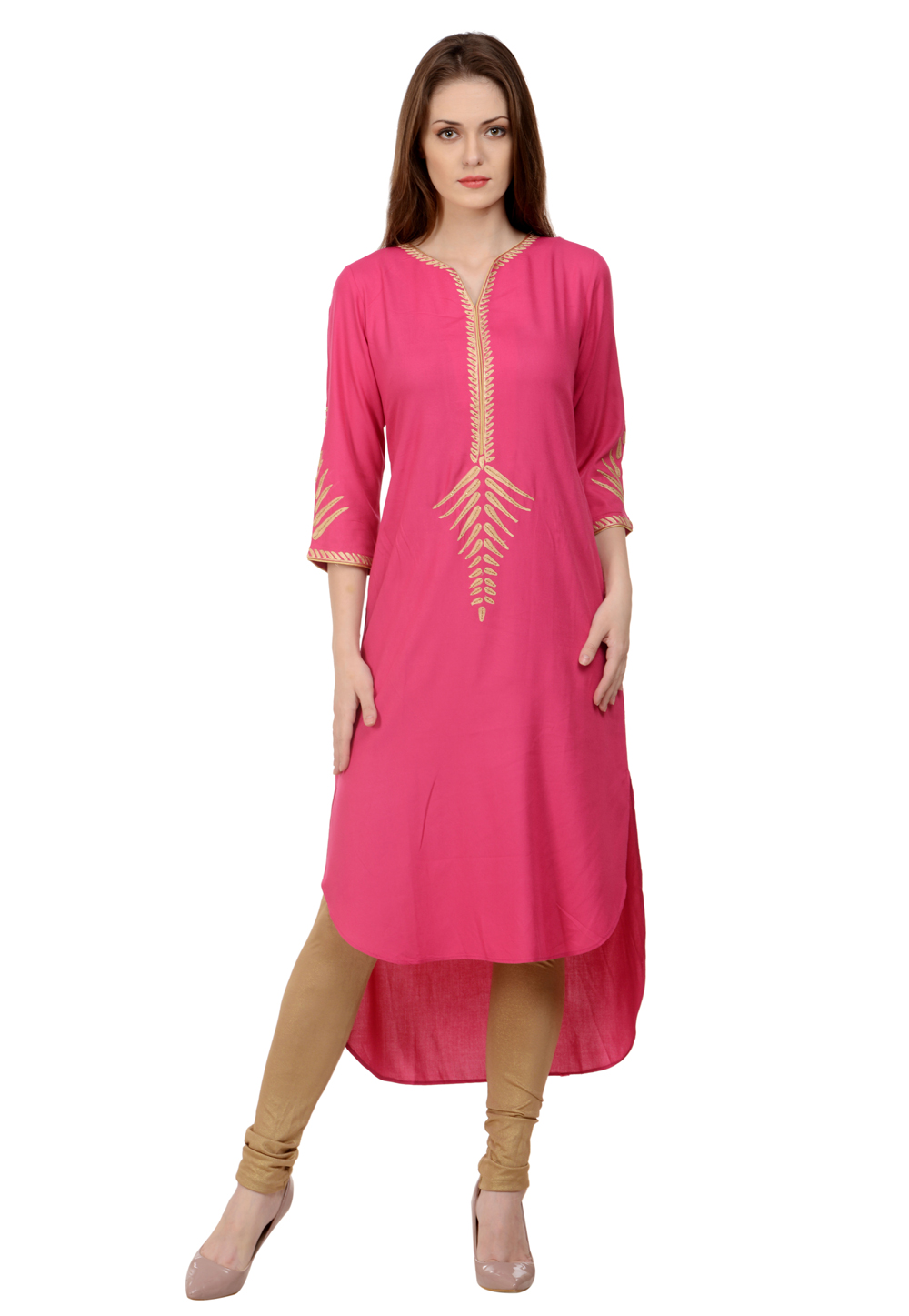 Pink Rayon Readymade Kurta Set With Legging 213409