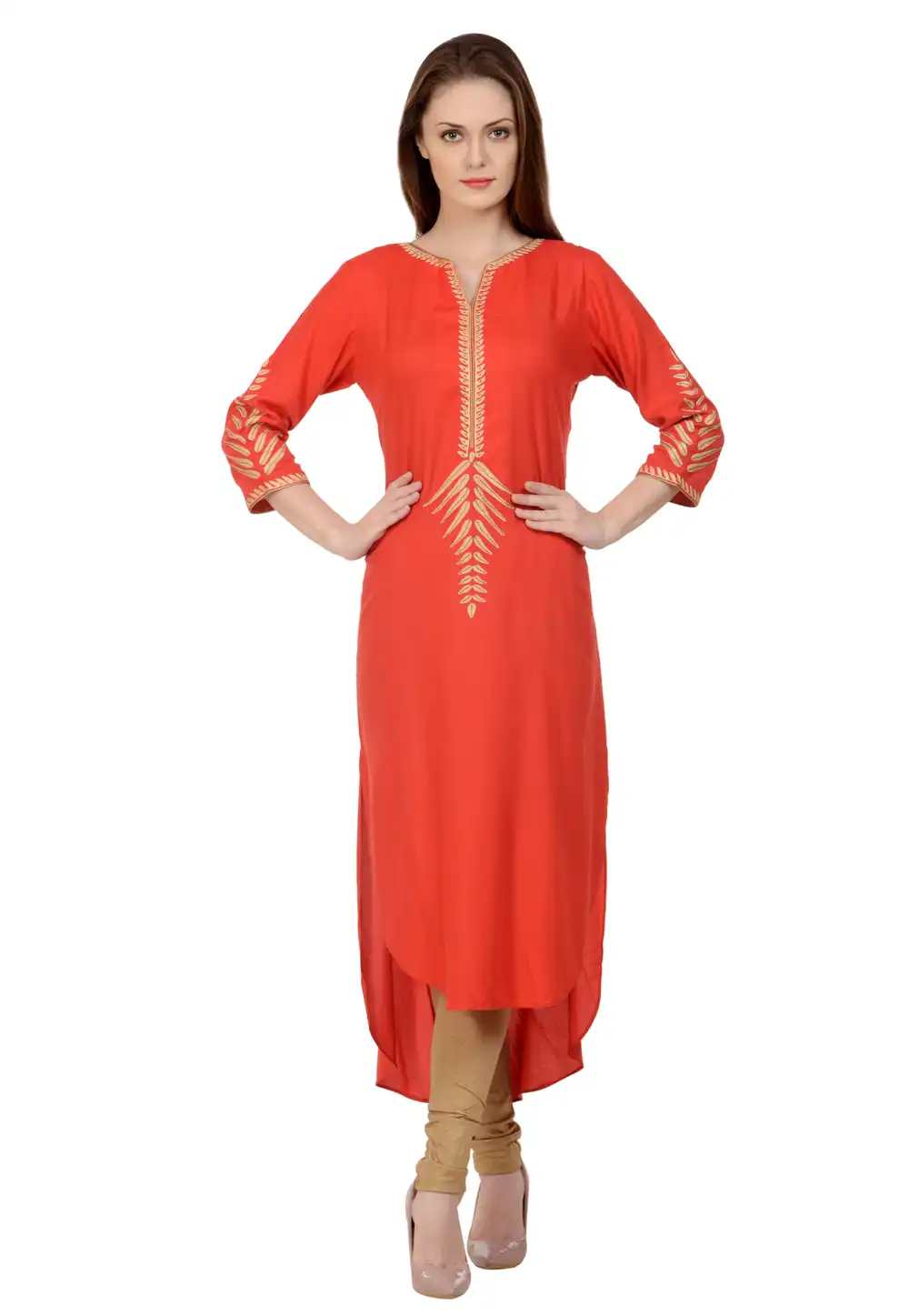 Red Rayon Readymade Kurta Set With Legging 213410
