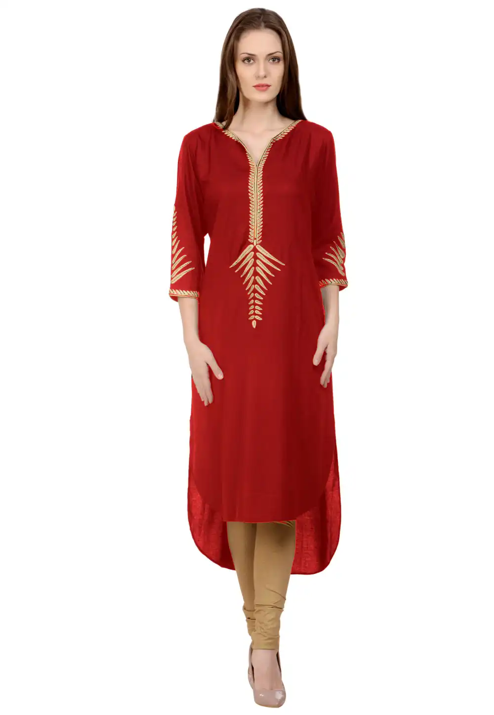 Maroon Rayon Readymade Kurti 214369