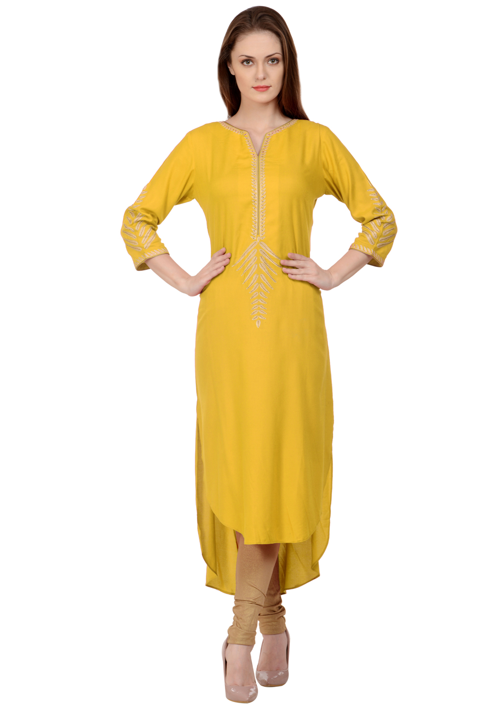 Yellow Rayon Readymade Kurti 214371