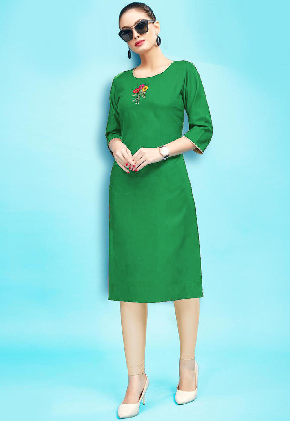 Green Rayon Readymade Tunic 214372