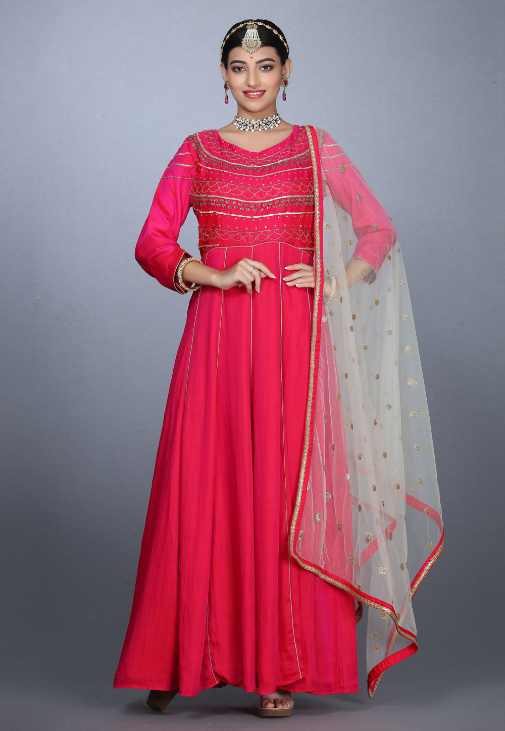 Magenta Art Silk Handwork Anarkali Suit 240160