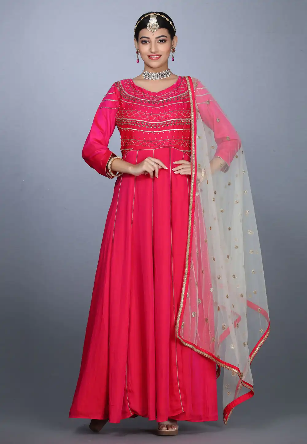 Magenta Art Silk Handwork Anarkali Suit 240160