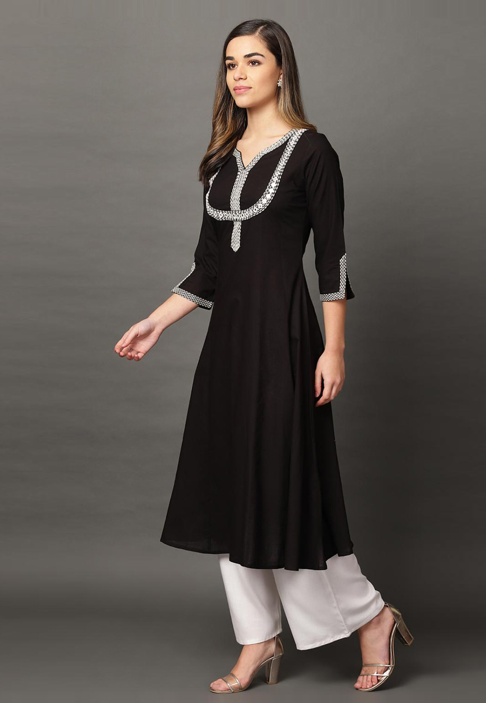 Black Rayon Readymade Kurta Set With Palazzo 213411