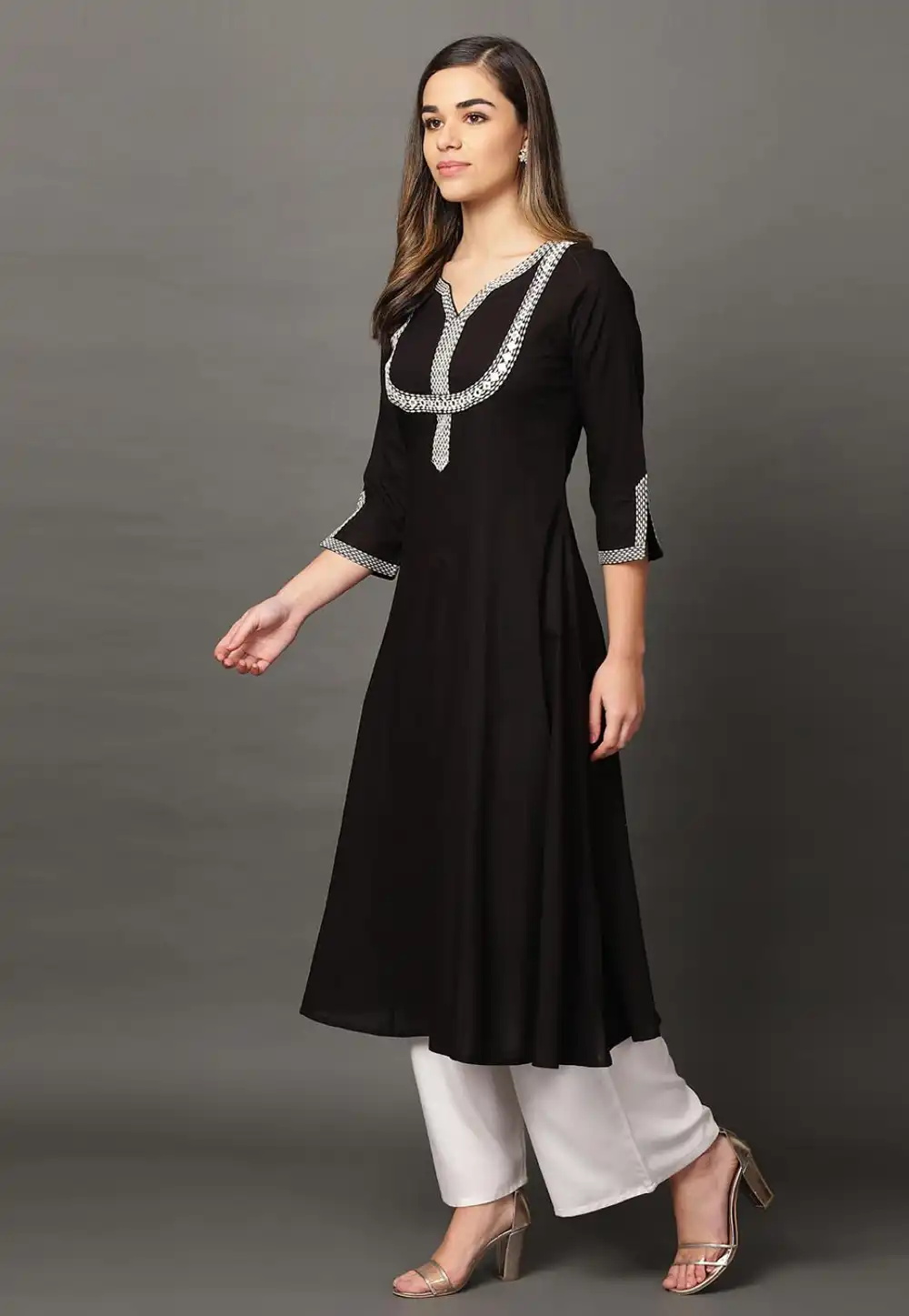 Black Rayon Readymade Kurta Set With Palazzo 213411