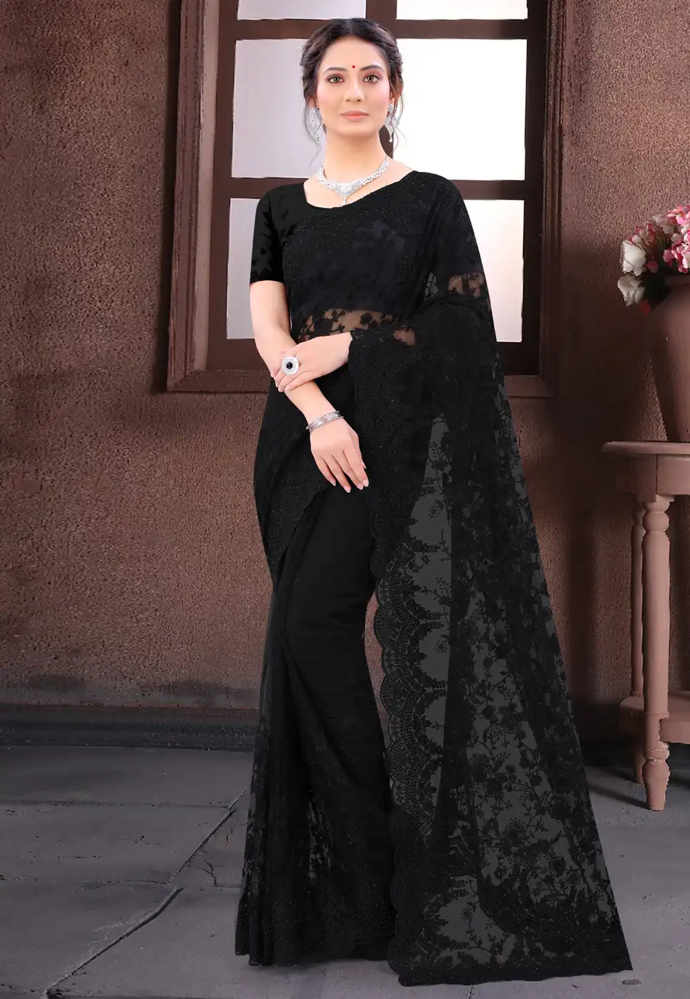Black Net Saree With Blouse 232872