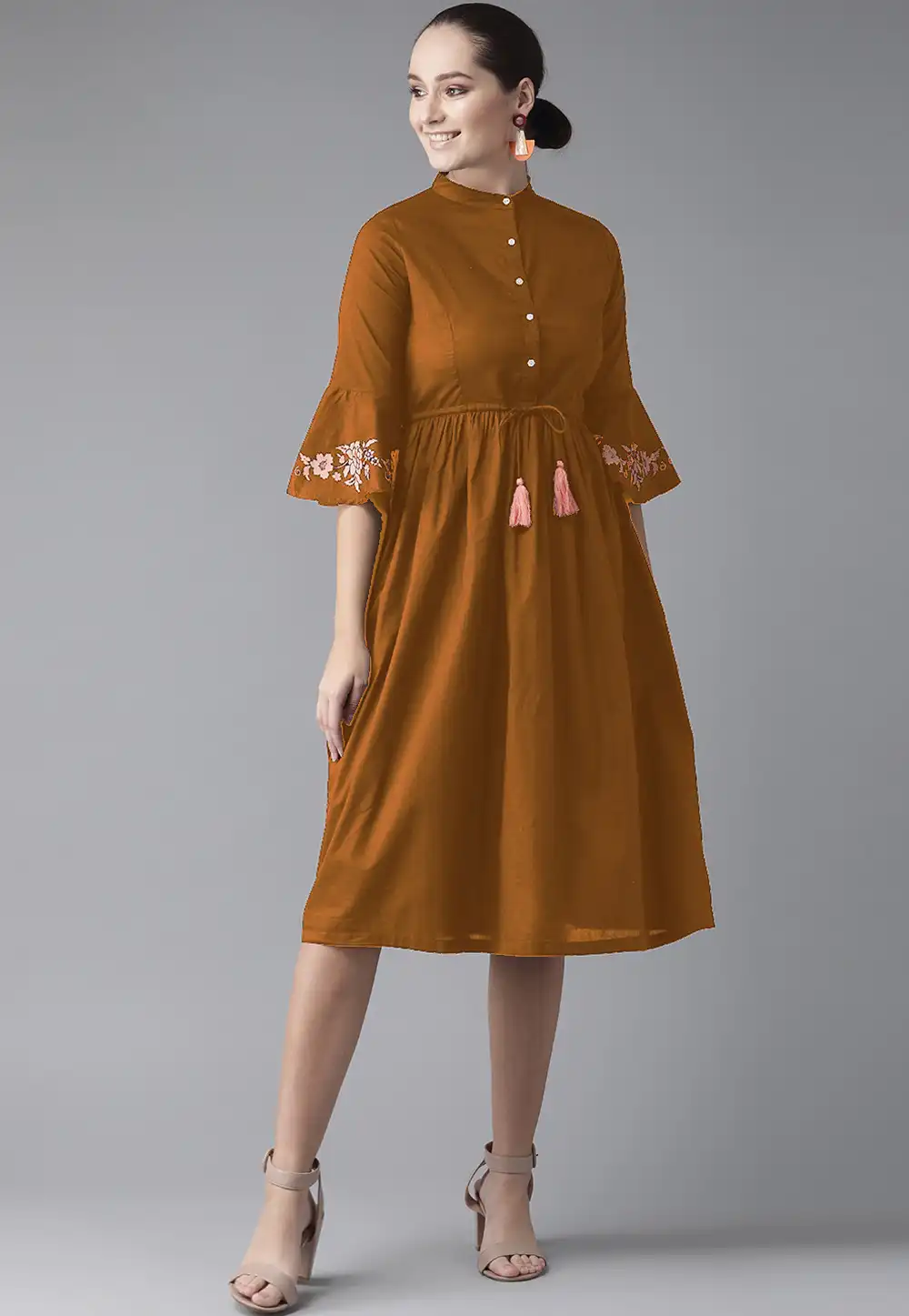 Brown Rayon Readymade Kurti 214375
