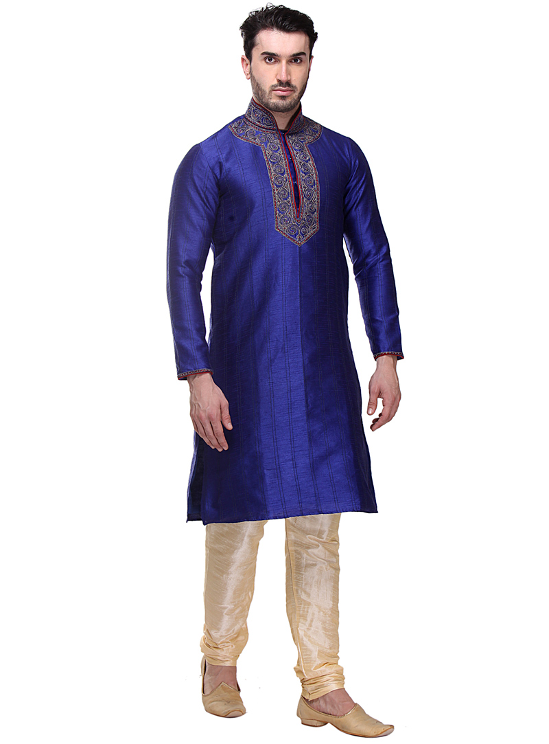 Royal Blue Dupion Readymade Kurta Pajama 99159