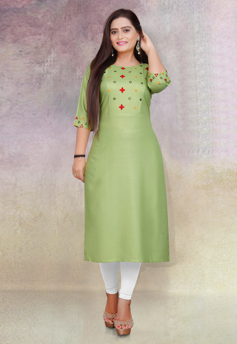 Pista Green Rayon Kurti 266023