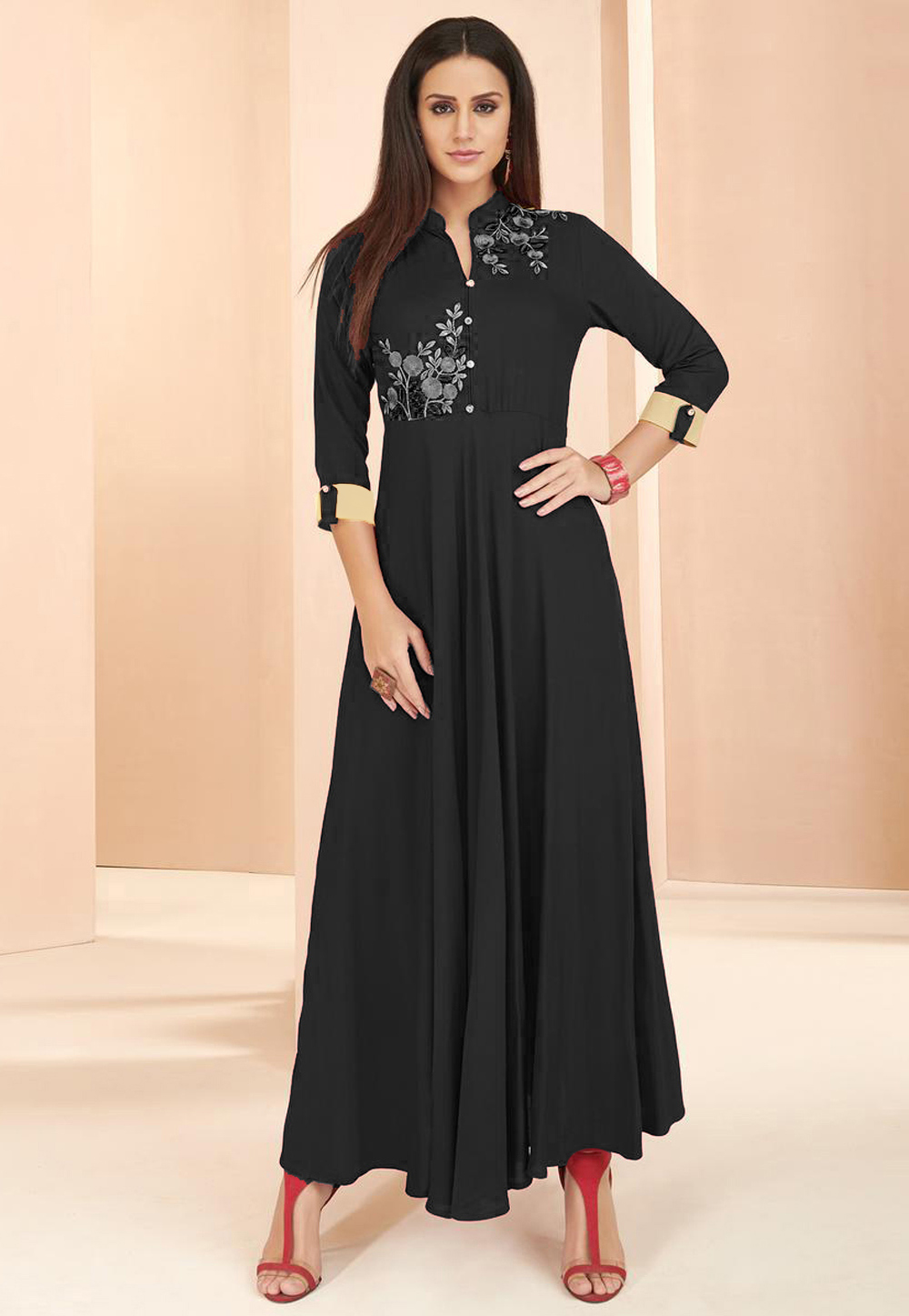 Black Rayon Readymade Tunic 214380