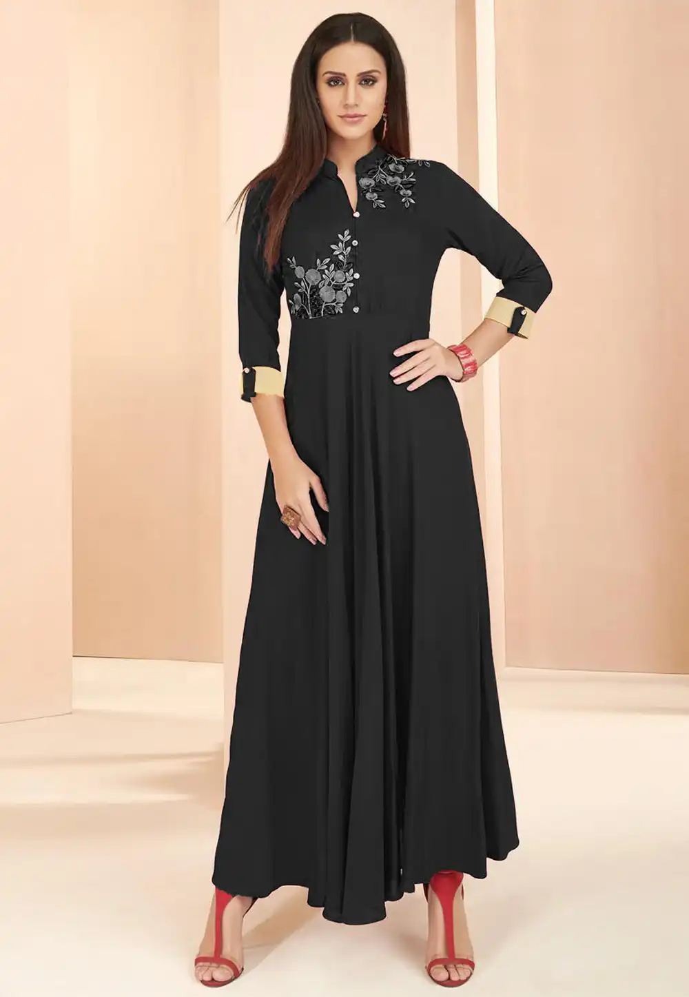 Black Rayon Readymade Tunic 214380