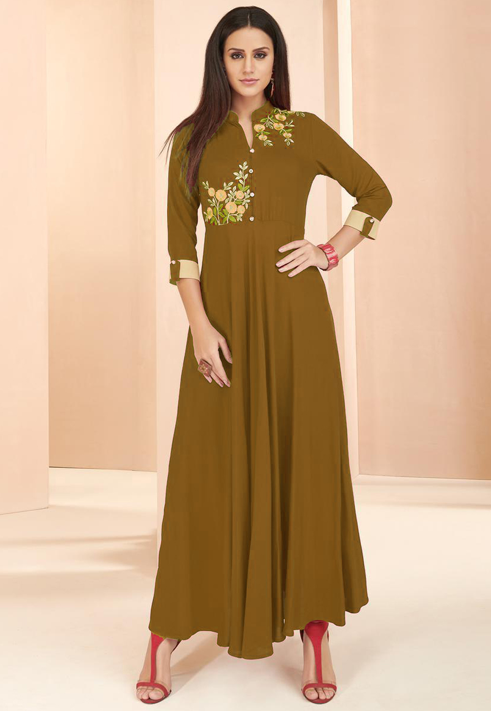Mehndi Rayon Readymade Kurti 214381