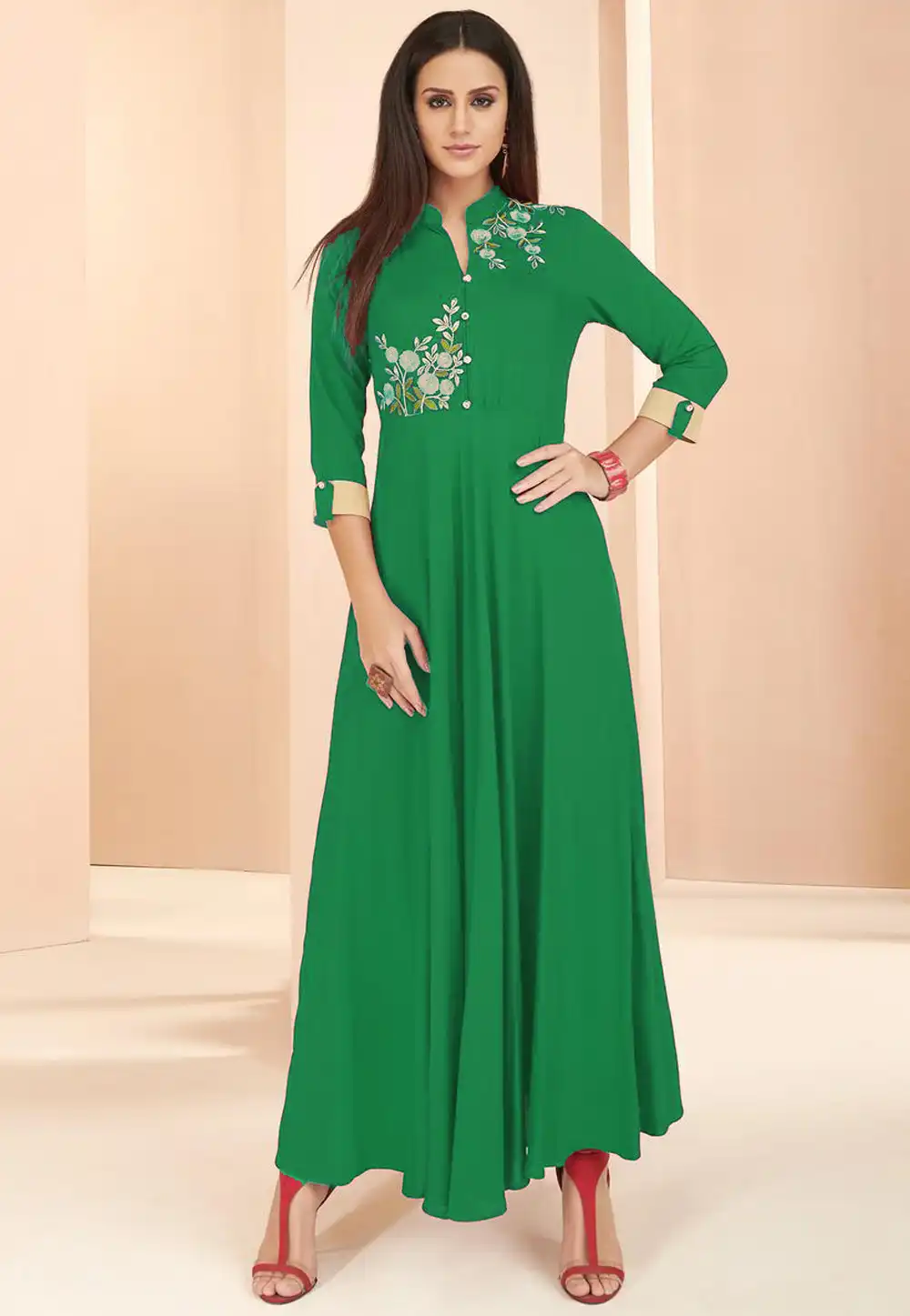 Green Rayon Readymade Tunic 214382
