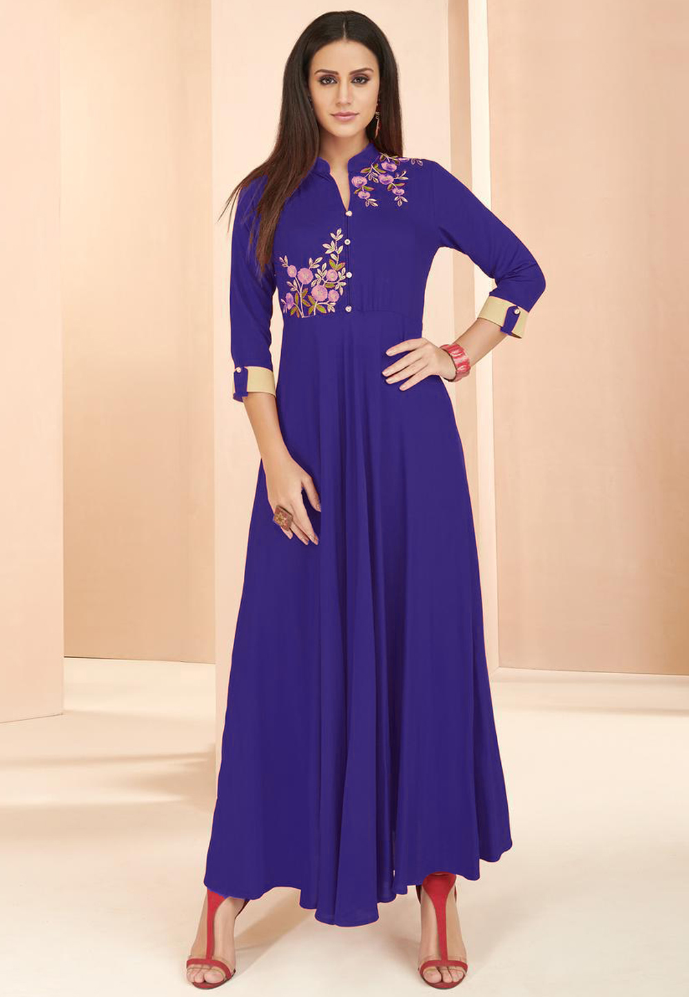 Blue Rayon Readymade Tunic 214384