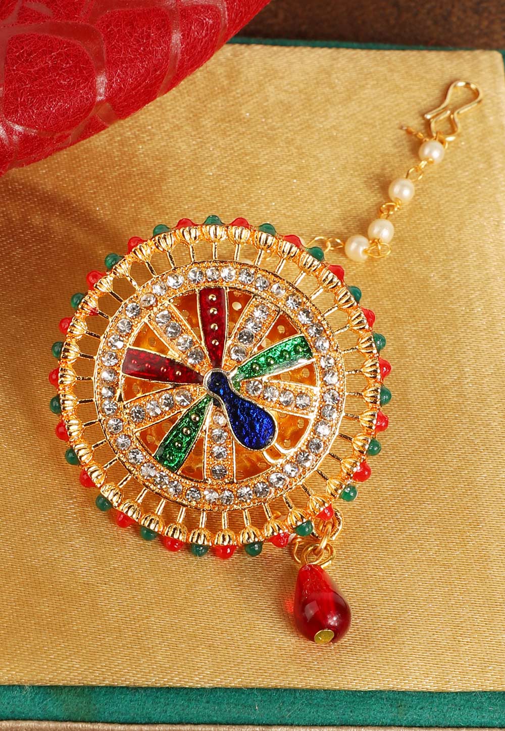 Maroon Brass Maang Tikka 228711