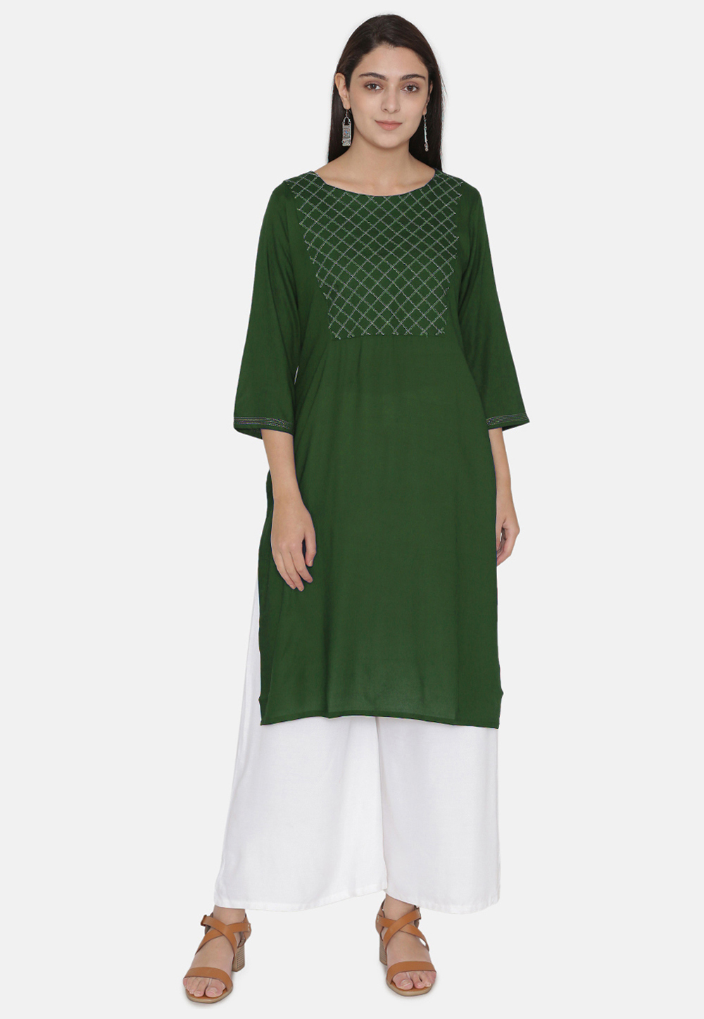 Green Rayon Readymade Kurti 214385