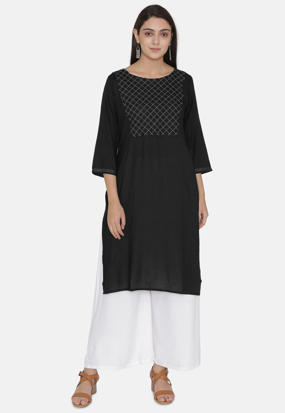 Black Rayon Readymade Tunic 214386