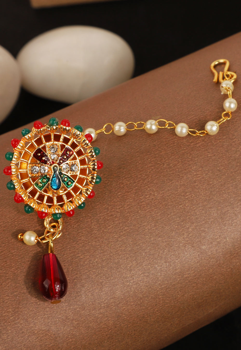 Maroon Brass Maang Tikka 228712