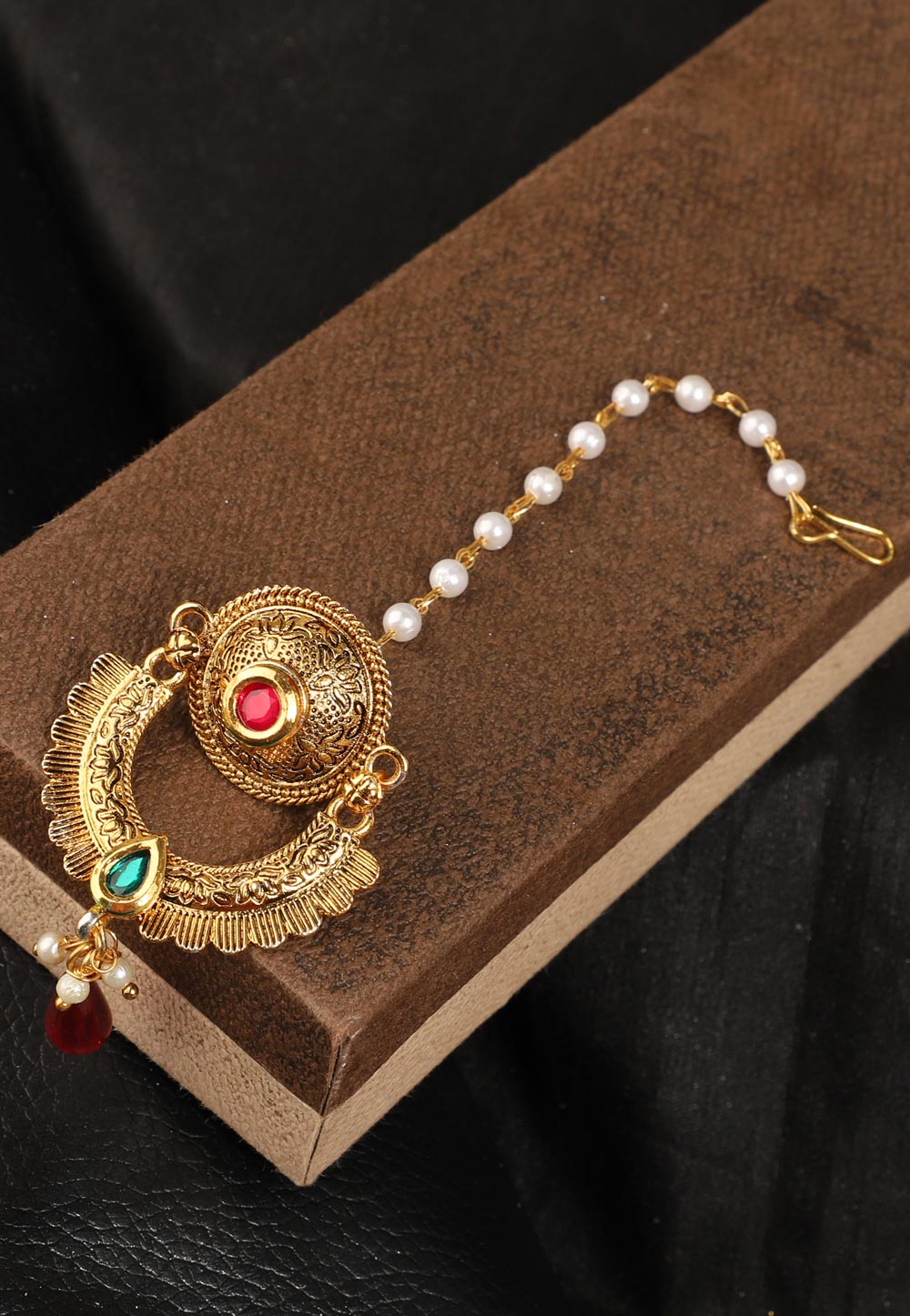 Maroon Brass Maang Tikka 228716