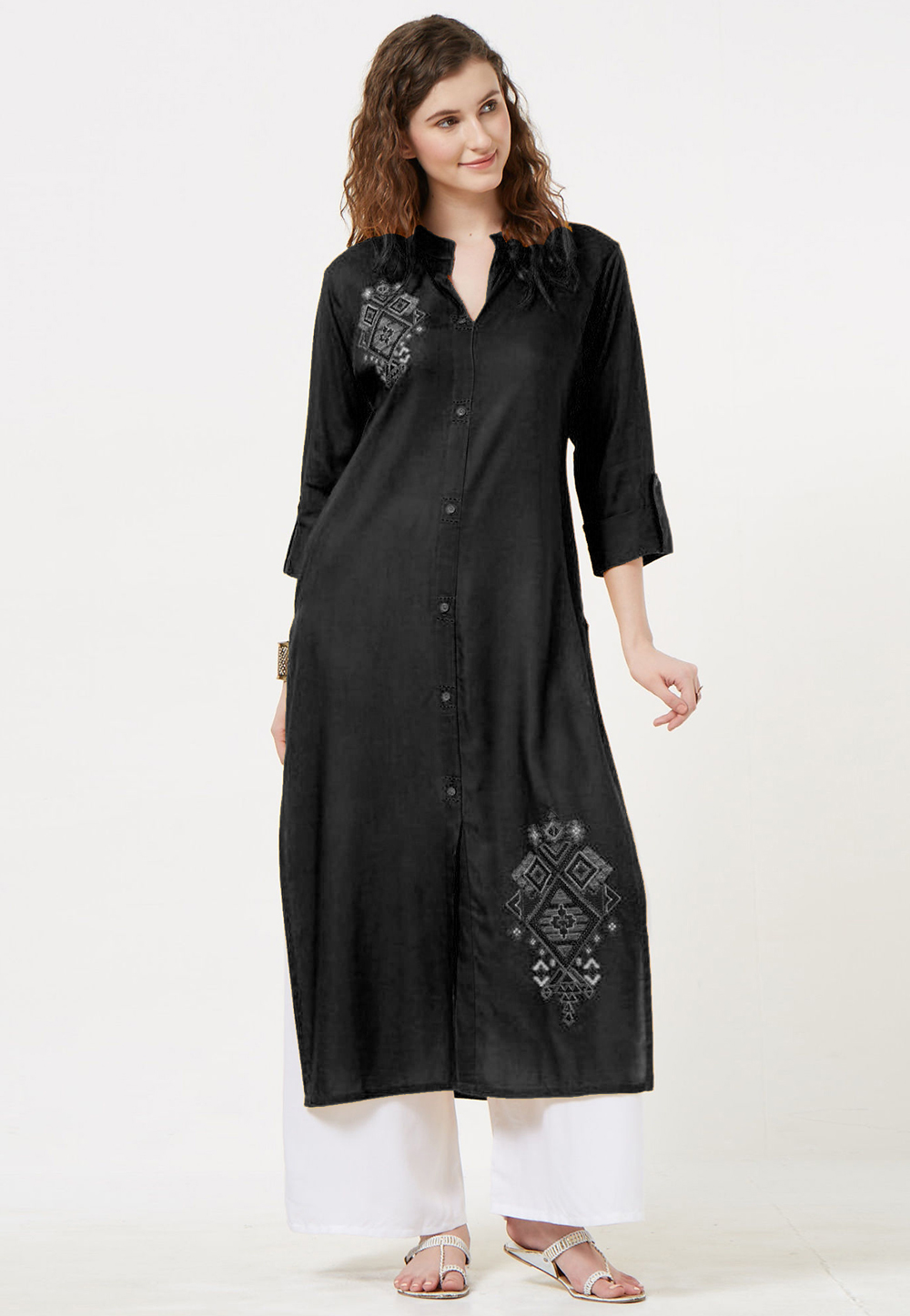 Black Rayon Readymade Kurti 214389