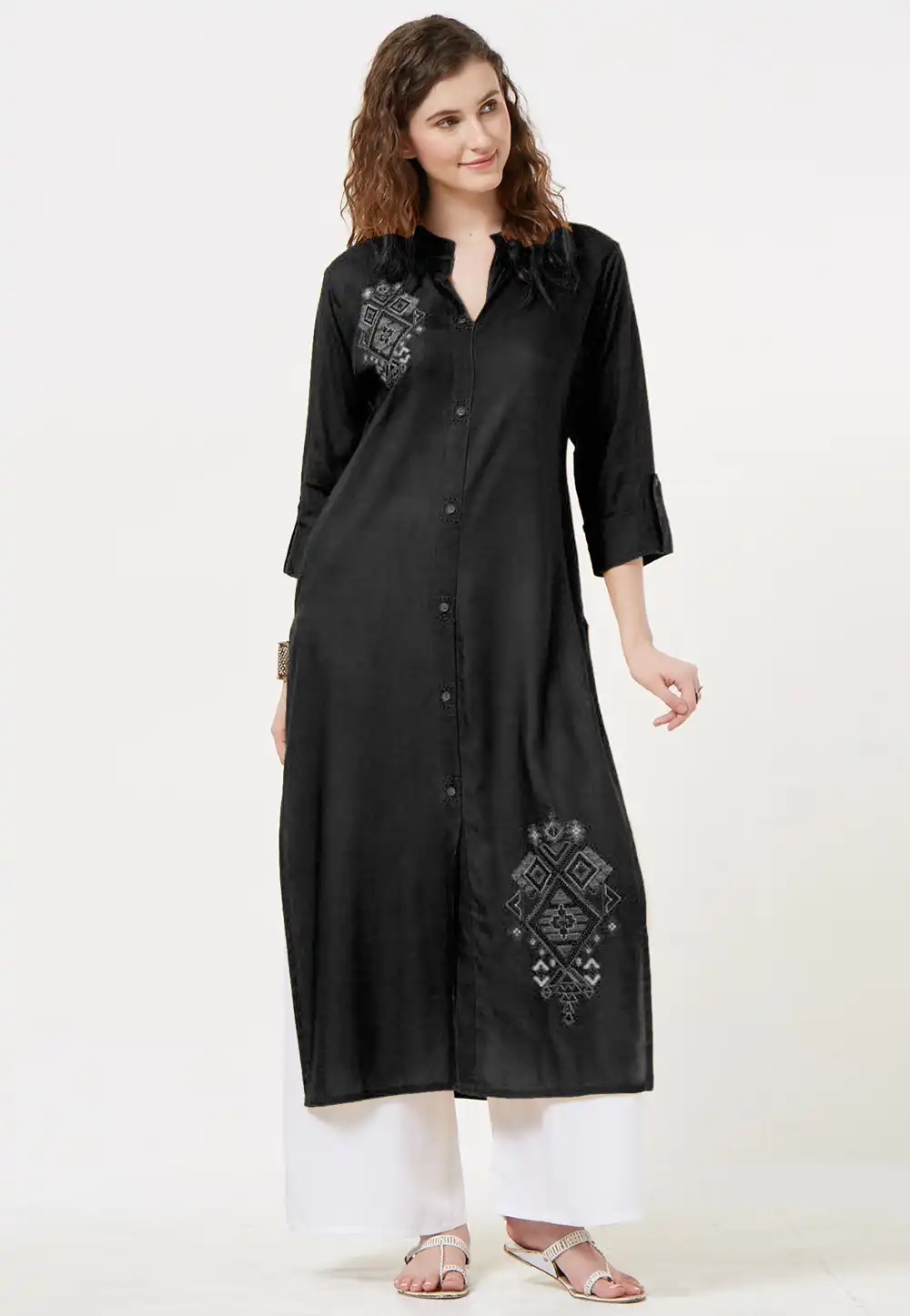Black Rayon Readymade Kurti 214389