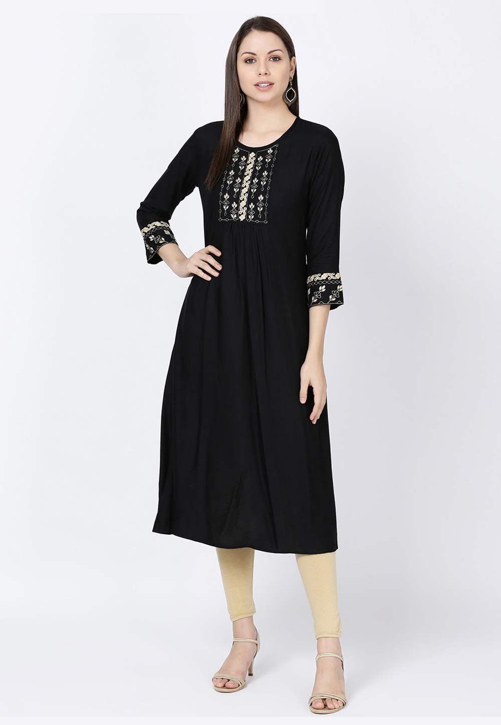 Black Rayon Readymade Kurta Set With Legging 213417