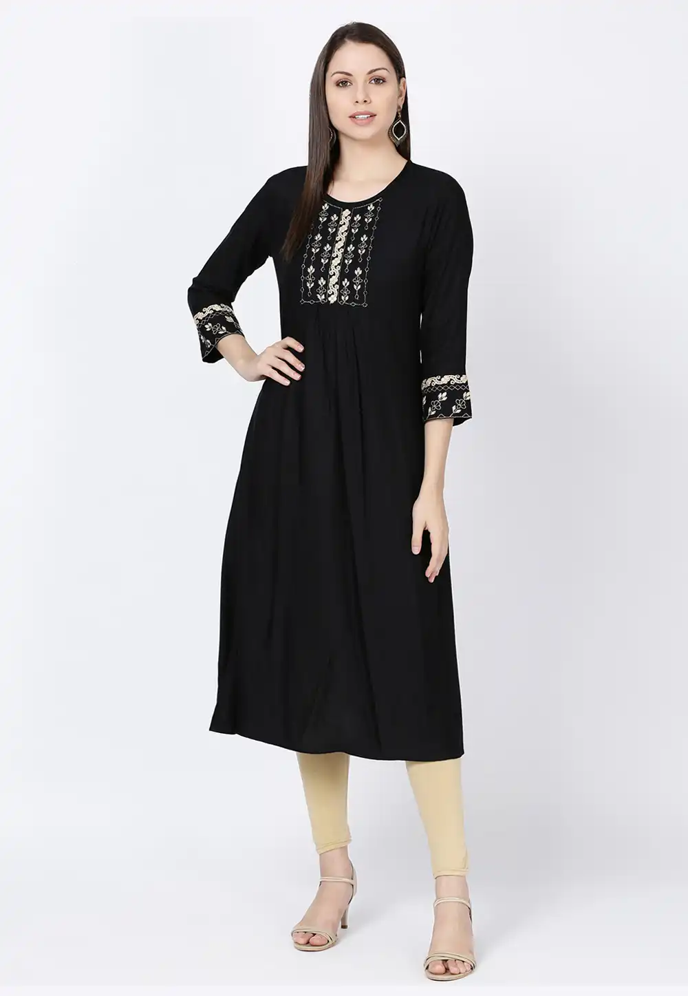 Black Rayon Readymade Kurta Set With Legging 213417
