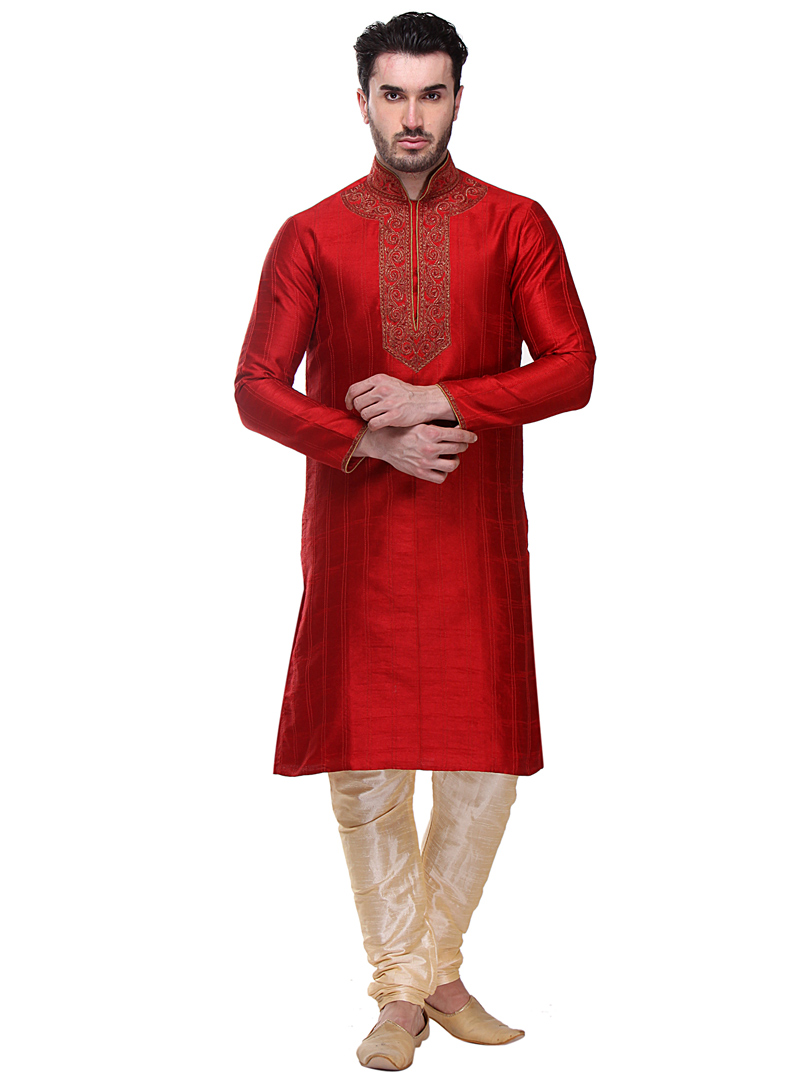 Red Dupion Readymade Kurta Pajama 99167