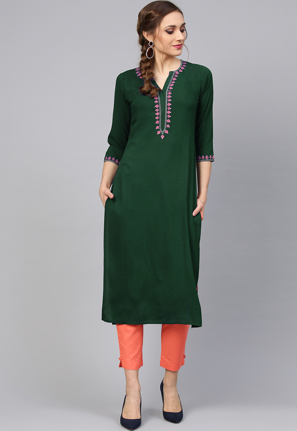 Green Rayon Readymade Kurti 214393