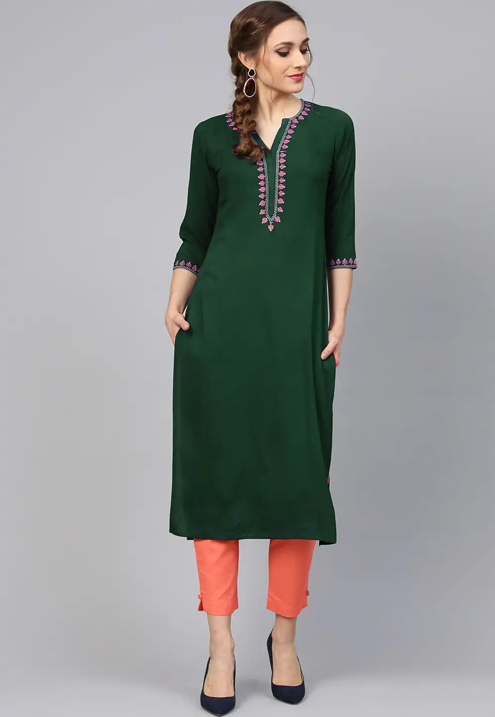 Green Rayon Readymade Kurti 214393