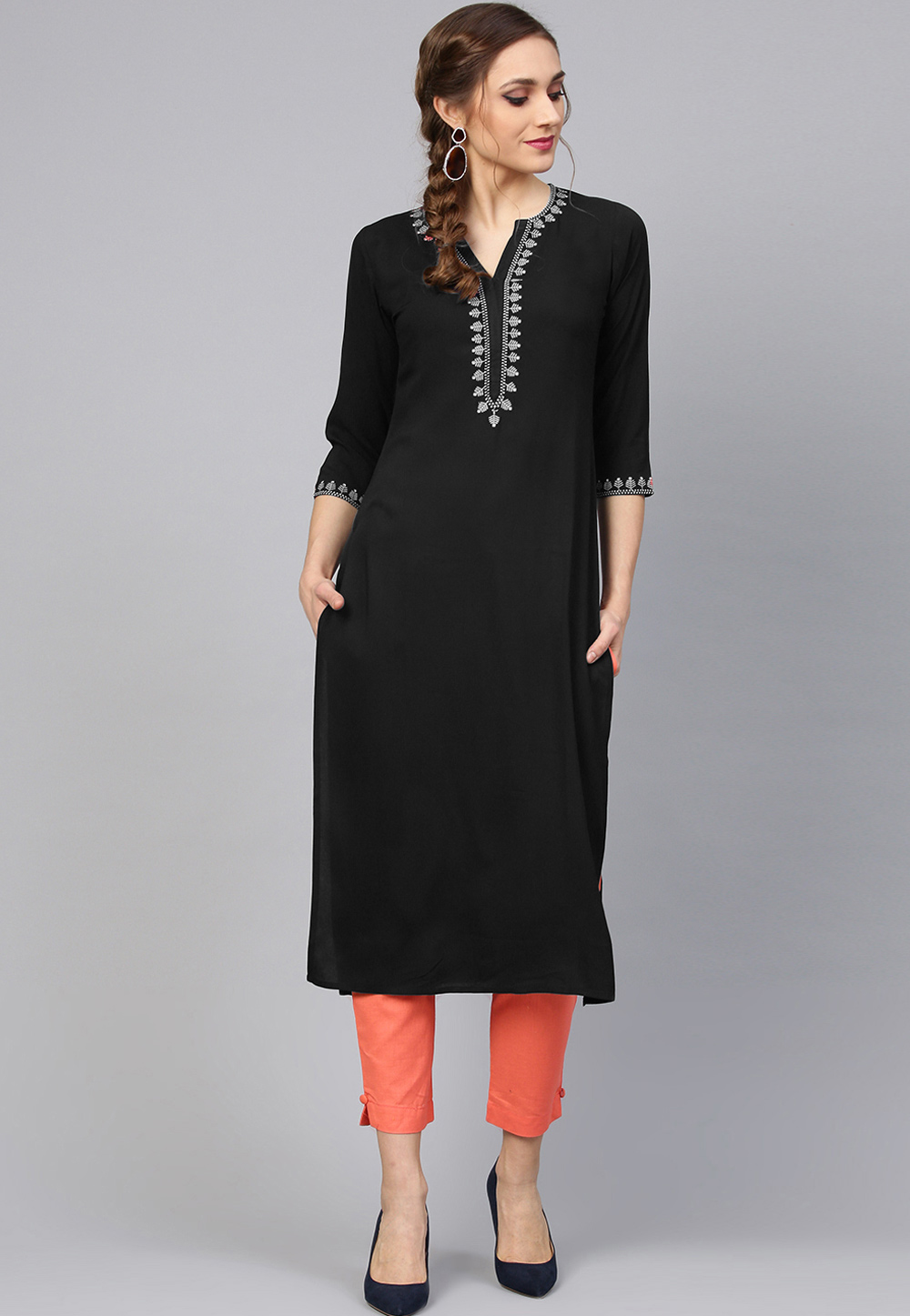 Black Rayon Readymade Tunic 214394