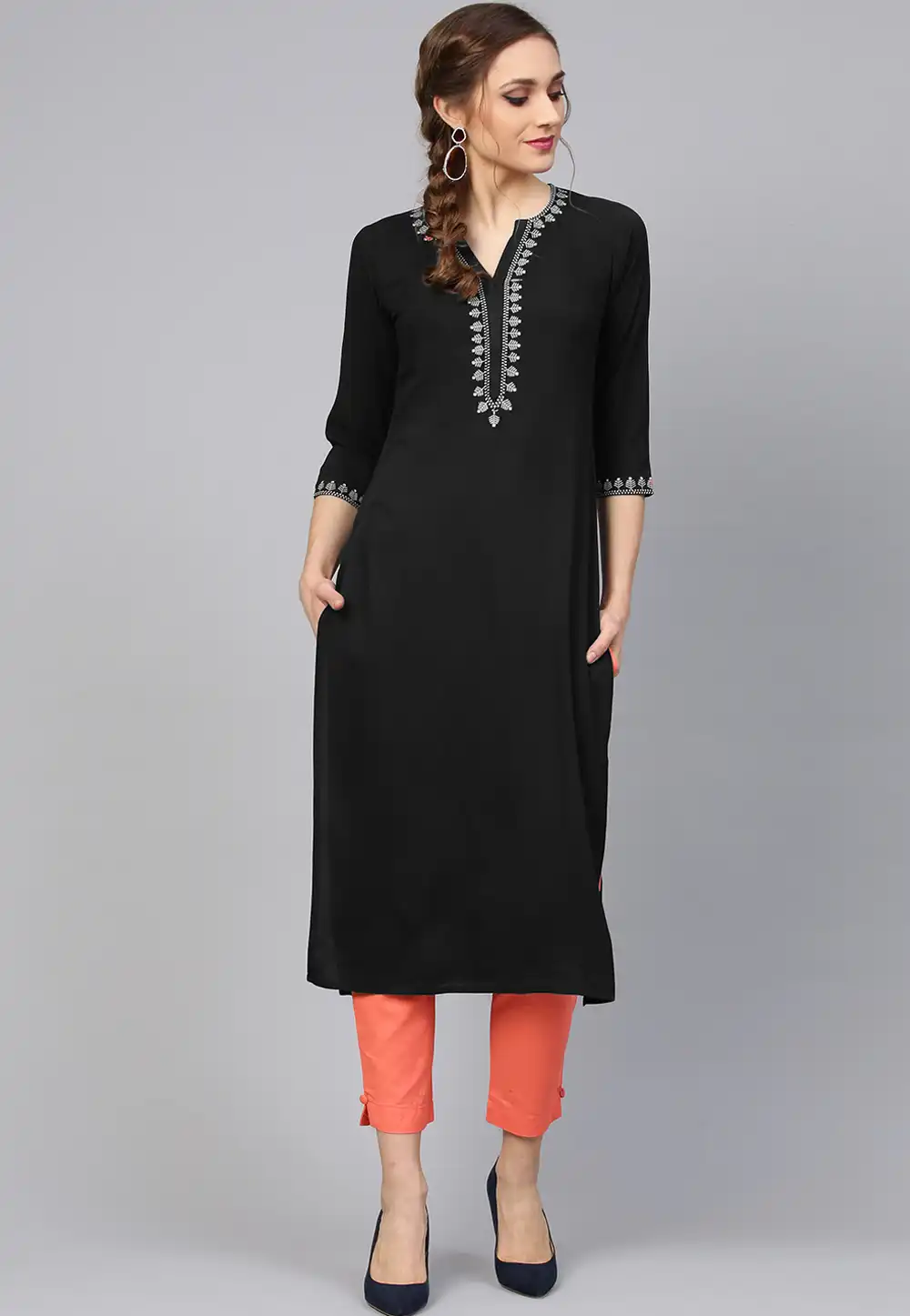 Black Rayon Readymade Tunic 214394