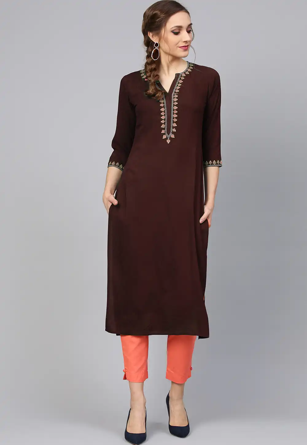 Brown Rayon Readymade Kurti 214395