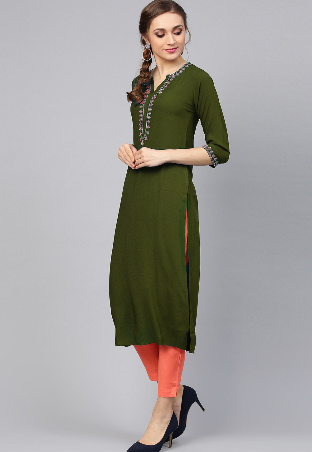 Green Rayon Readymade Tunic 214396