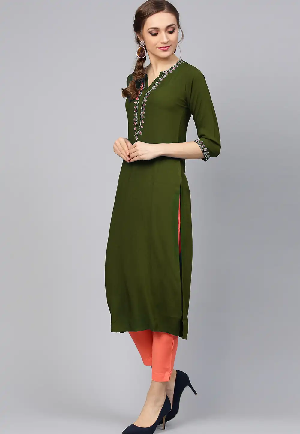 Green Rayon Readymade Tunic 214396