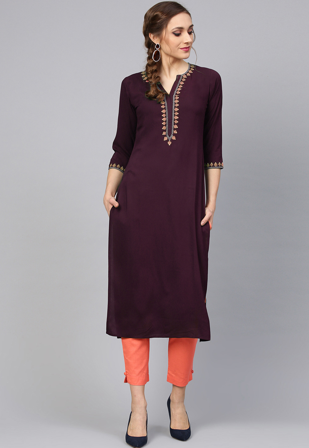 Purple Rayon Readymade Kurti 214397