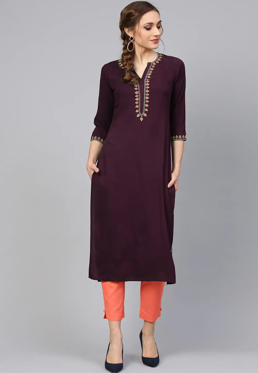 Purple Rayon Readymade Kurti 214397