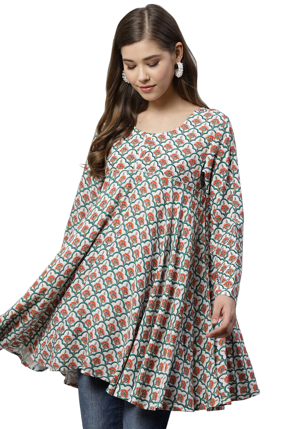 Off White Viscose Readymade Tops 203367