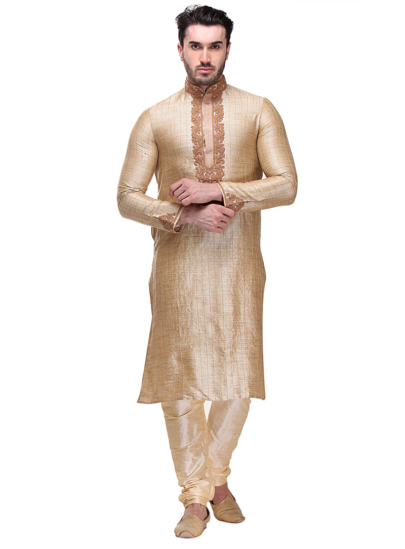 Beige Silk Readymade Kurta Pajama 99168